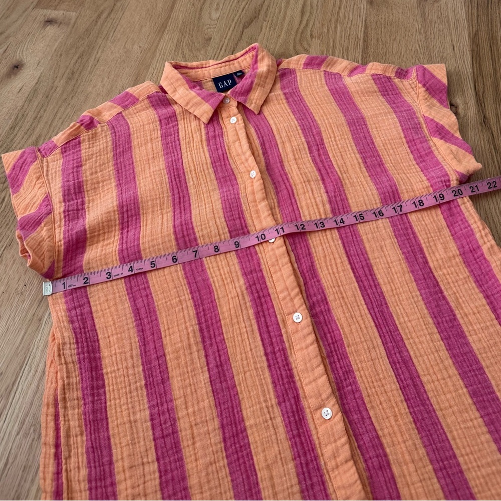 GAP Short Sleeve Button Gauze Cotton Shirt Striped Pink Orange Size Large Tall - Picture 5 of 9